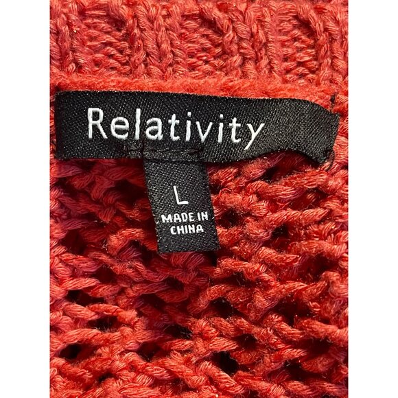 Relativity Womens Red Open Knit Sweater Large Lightweight Acrylic Blend Casual - Picture 3 of 5